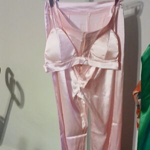 Elegant Pink Satin Sleepwear Set